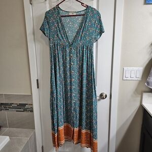 NATURAL LIFE Teal and Orange Floral Maxi Dress